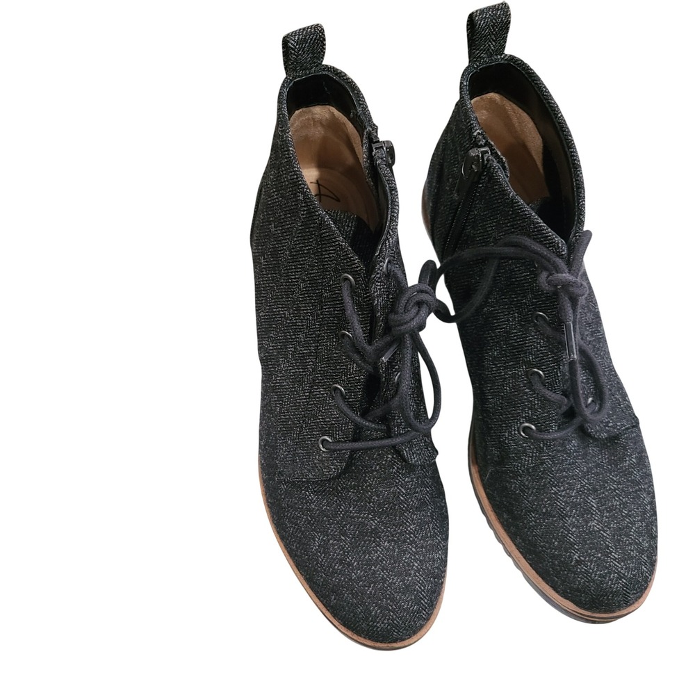 Abella‎ Zeta Womens 6M Black Grey Fabric Wedge Ankle Boots Side Zip True Comfort